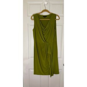 Tiana B. Sheath Dress Women Large Olive Green Draped Cowl Neck Ruffle